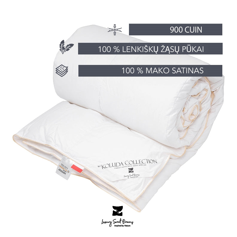 IŠSKIRTINĖ Koluda antklodė, 100% žąsų pūkai 900 CUIN (DAUGIASEZONINĖ)