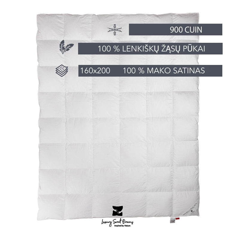 IŠSKIRTINĖ Koluda antklodė, 100% žąsų pūkai 900 CUIN (DAUGIASEZONINĖ)