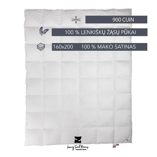IŠSKIRTINĖ Koluda antklodė, 100% žąsų pūkai 900 CUIN (DAUGIASEZONINĖ)